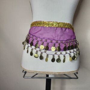 Belly Dancing Purple Gold Coins Waist Tie